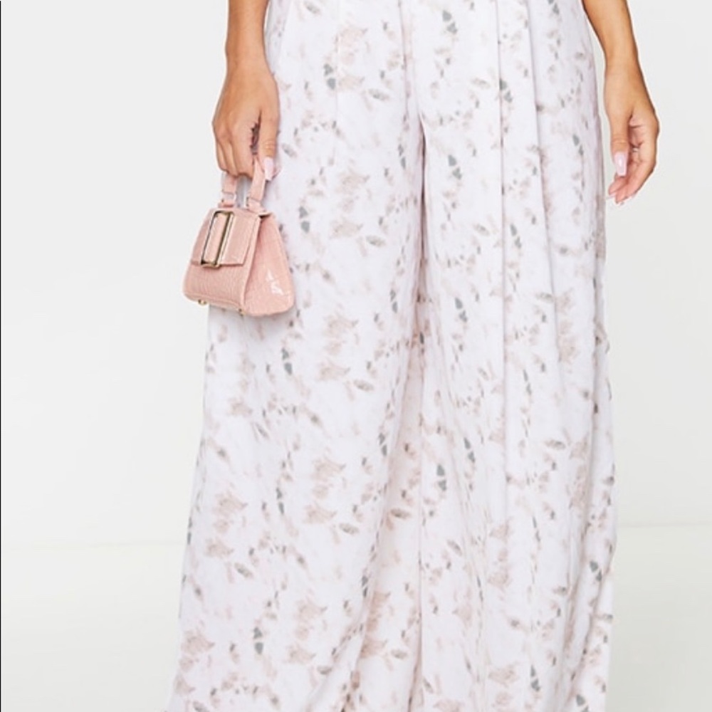 Light Pink Tie Dye Print Wide Leg Trousers